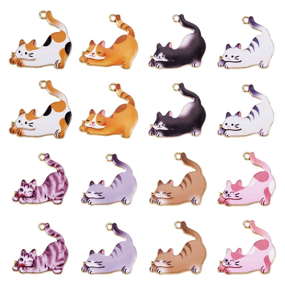 8417 32Pcs Enamel Cat Charms Pendants Cute Cartoon Pet Cat Dangle Charms